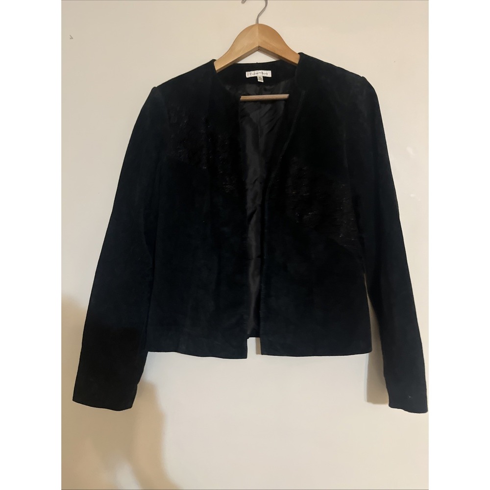 Yvonne & Marie Sz 8 Black Suede Leather Jacket Lace Vintage 80s 90s Moto Blazer